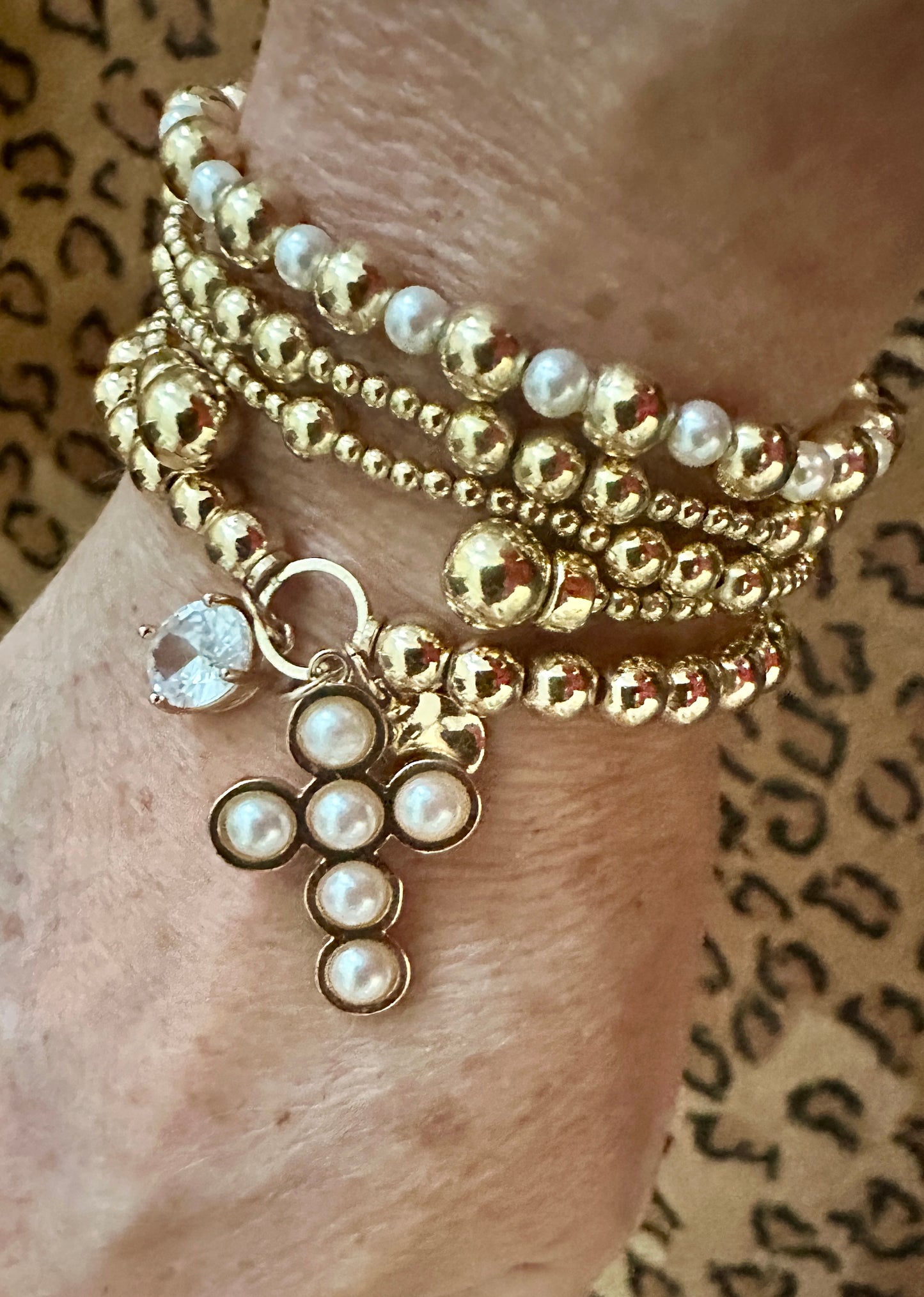 Cross & Rhinestone Gem Charm Bracelet