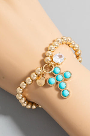 Cross & Rhinestone Gem Charm Bracelet