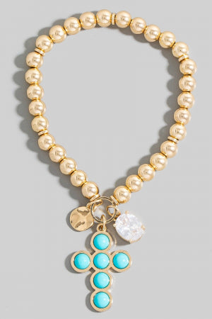 Cross & Rhinestone Gem Charm Bracelet