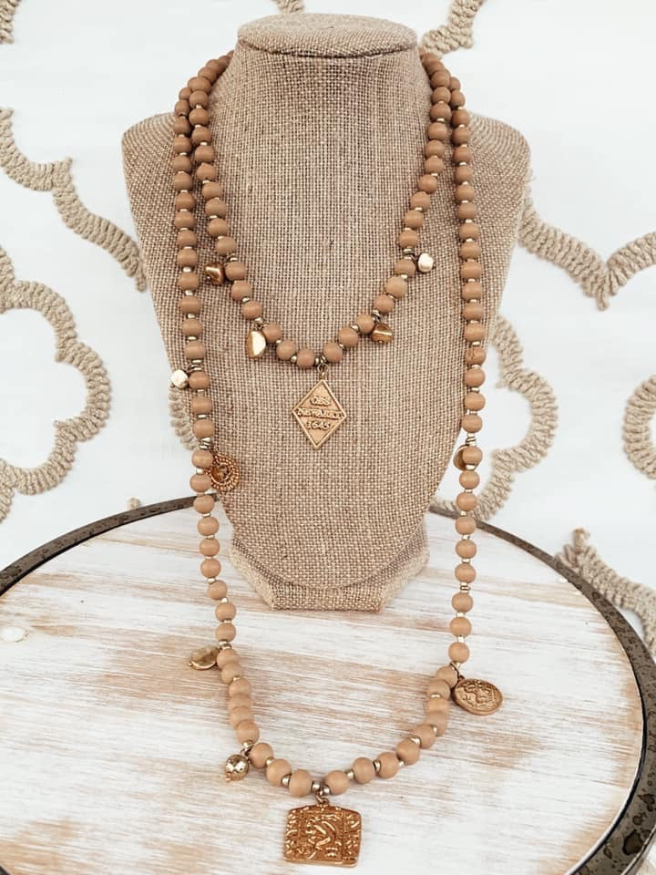 Natural Coin & Wood Layered Necklace