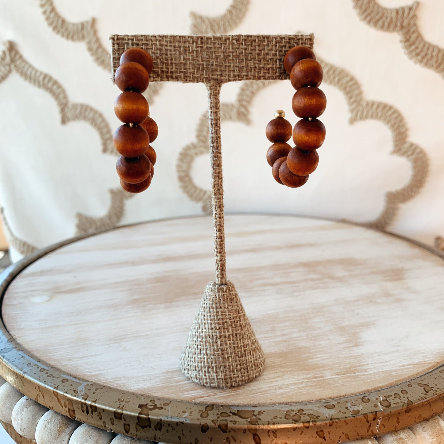 Brown Wood Ball Hoop Earring
