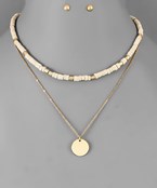 Ivory Wood & Gold Disc Choker Necklace Set