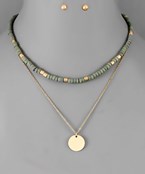 Light Mint Wood & Gold Disc Choker Necklace Set