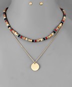 Multi Color Wood & Gold Disc Choker Necklace Set