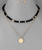 Black Wood & Gold Disc Choker Necklace Set
