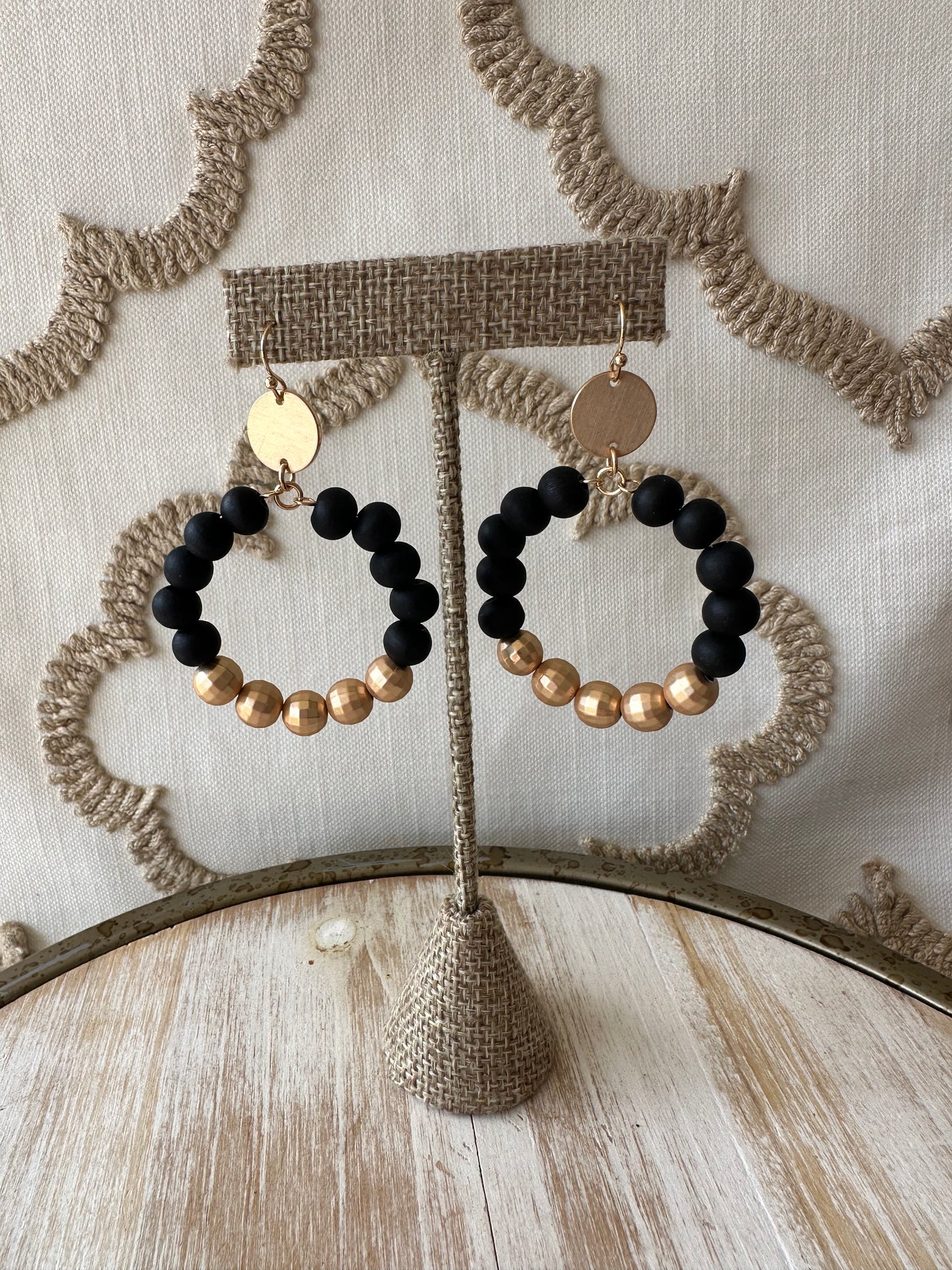 Wood Bead & Gold Earring