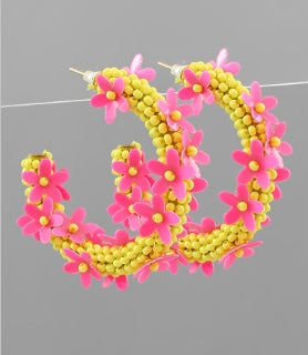 Floral Seed Bead Hoop Earrings