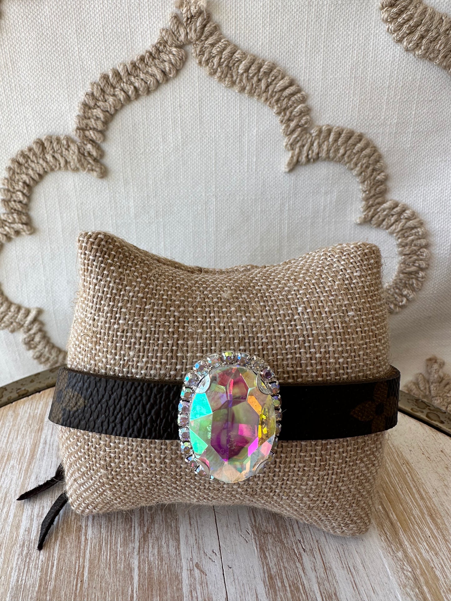 Upcycled Leather & Crystal Stone Bracelet