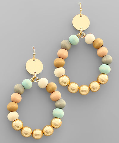 Wood Bead & Gold Earring