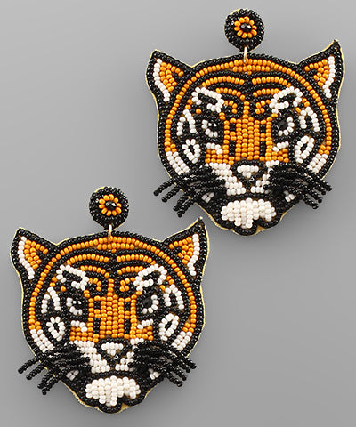 Beaded Tiger Face Earrings