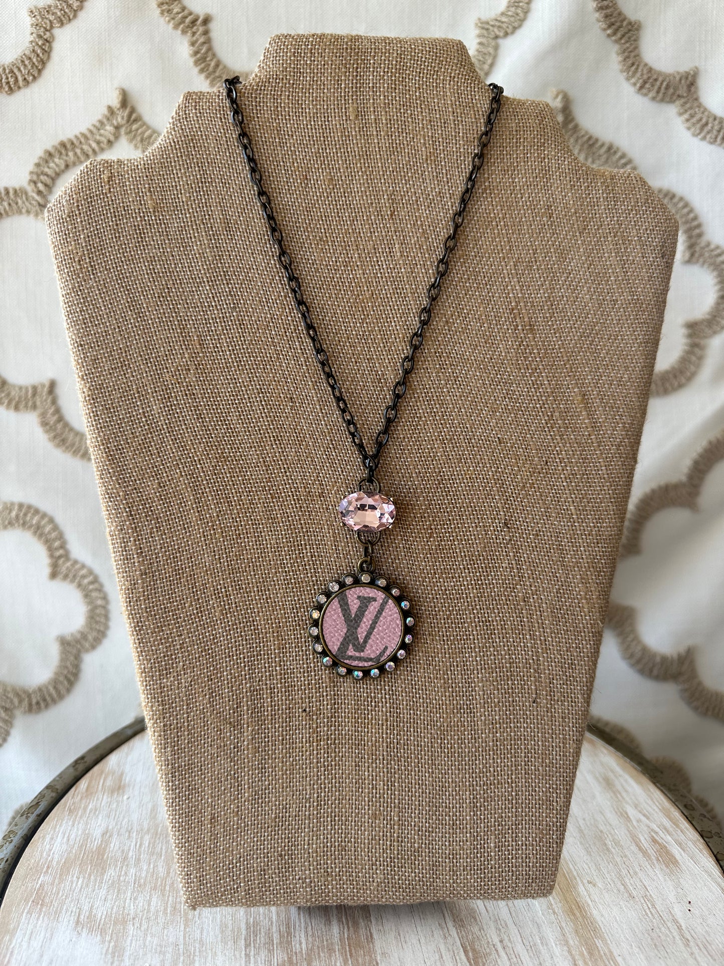 Upcycled Pink Crystal Necklace