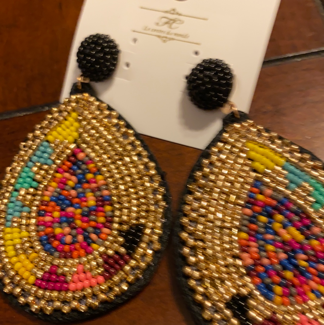 Multi Color Seed Bead Teardrop Earring