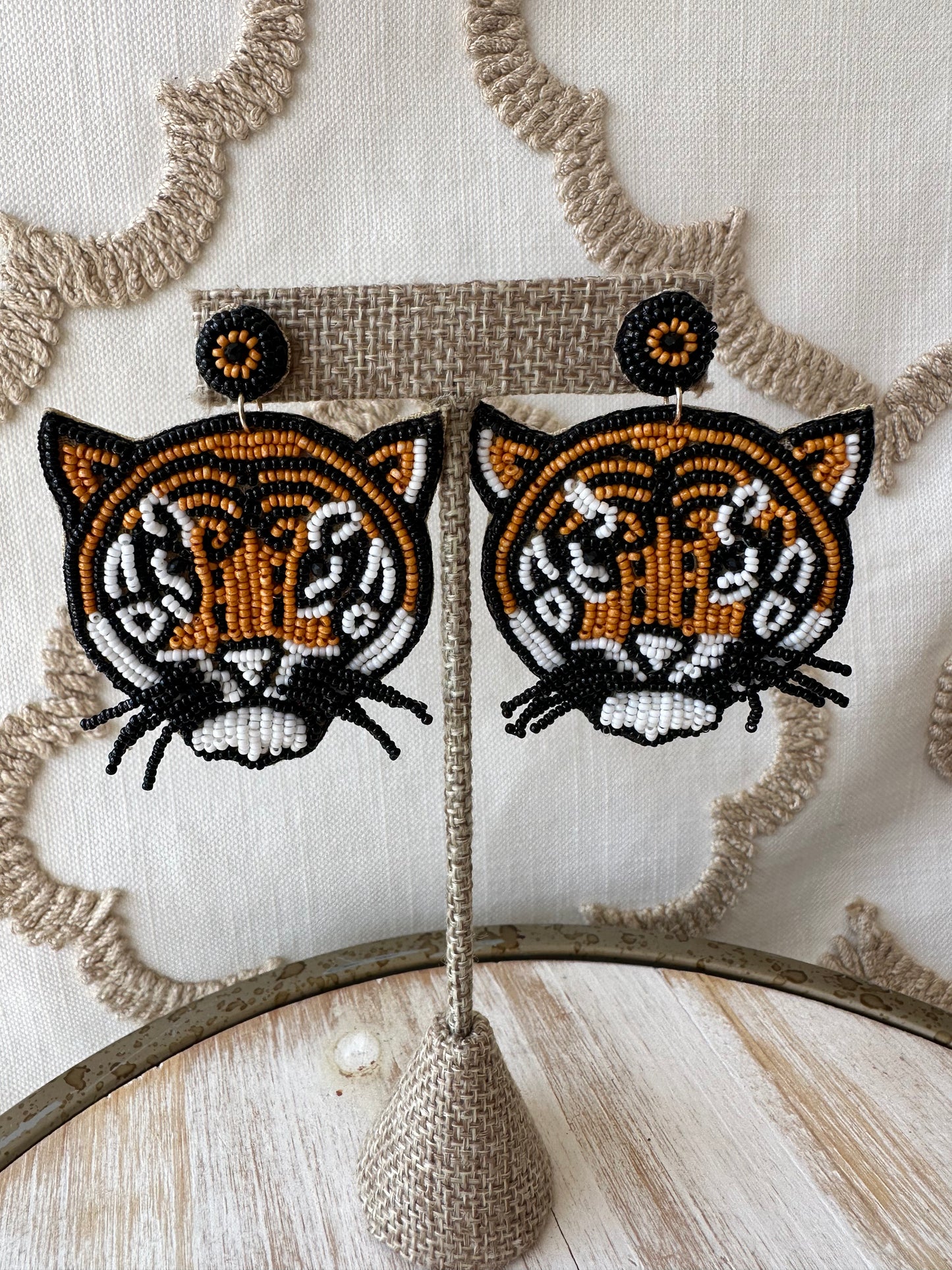Beaded Tiger Face Earrings