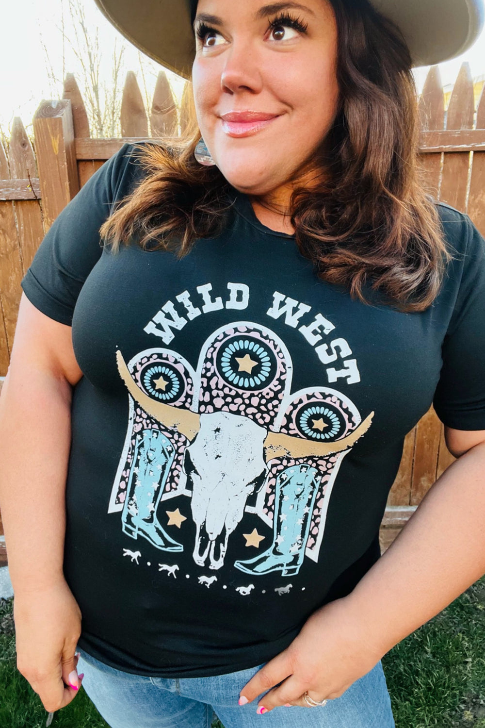 Black Cotton Wild West Graphic Knit Tee