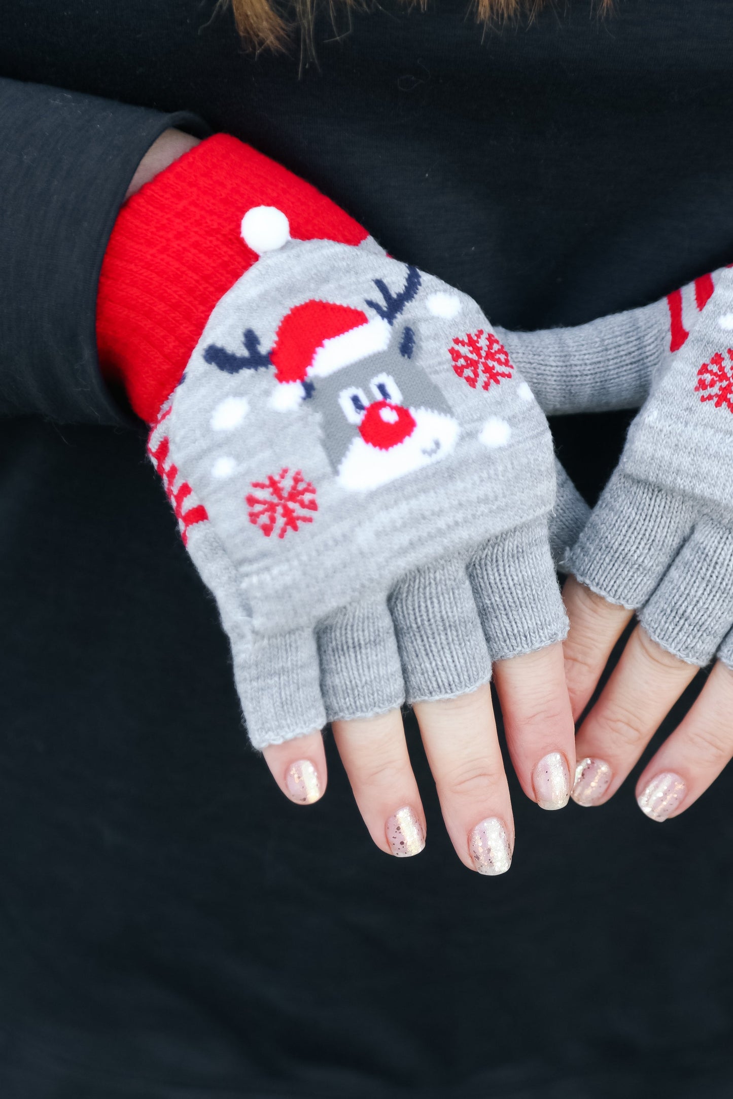 Rudolph Fingerless Gloves with Convertible Mittens