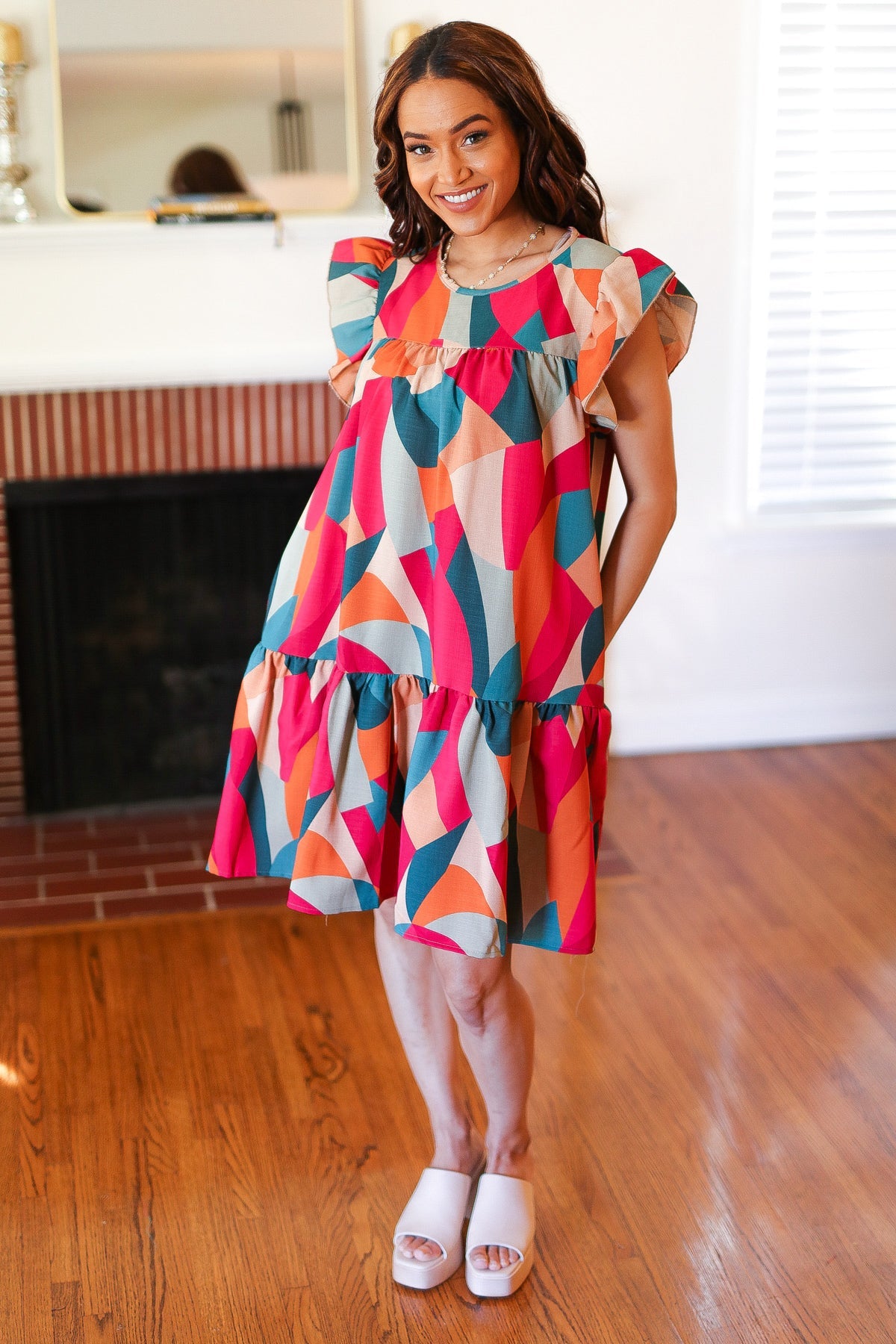 Stand Out Magenta & Teal Geometric Dress