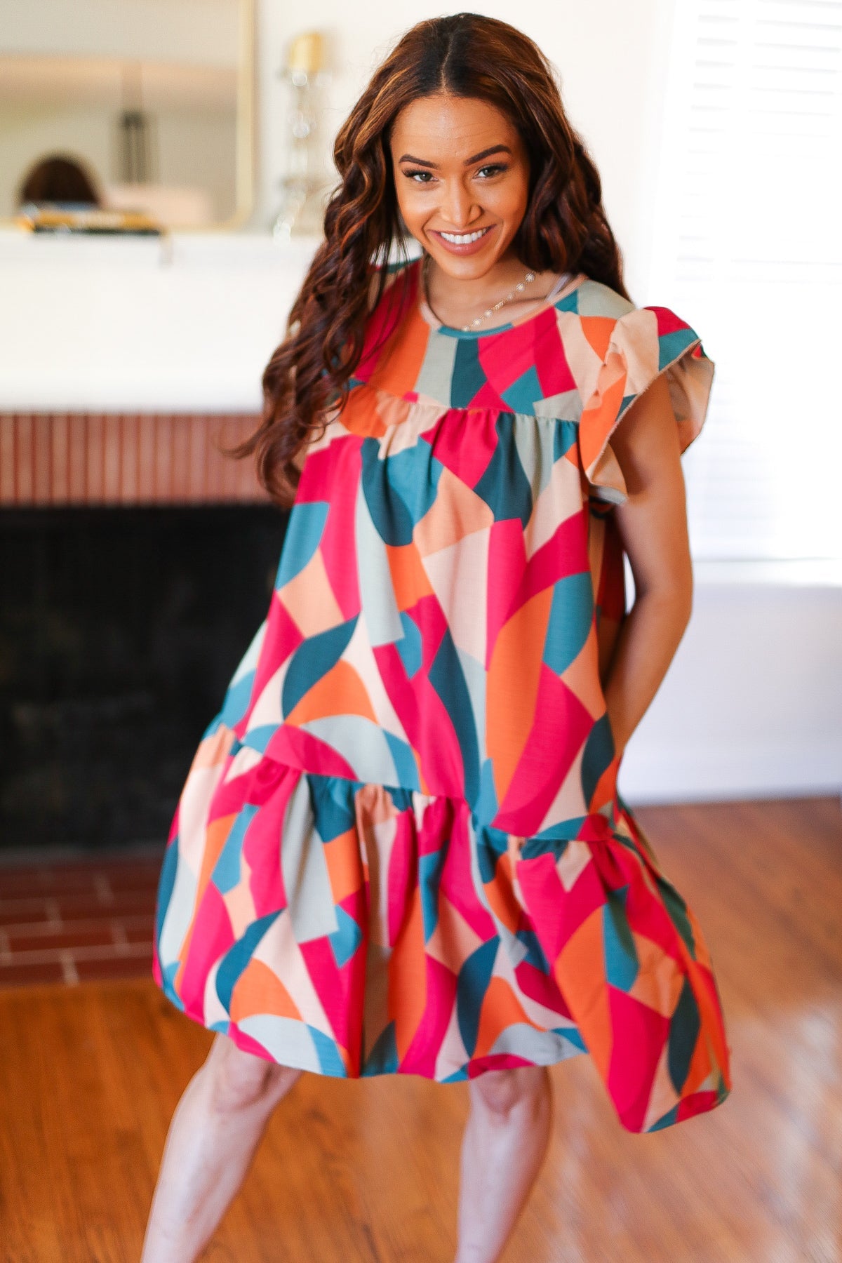 Stand Out Magenta & Teal Geometric Dress