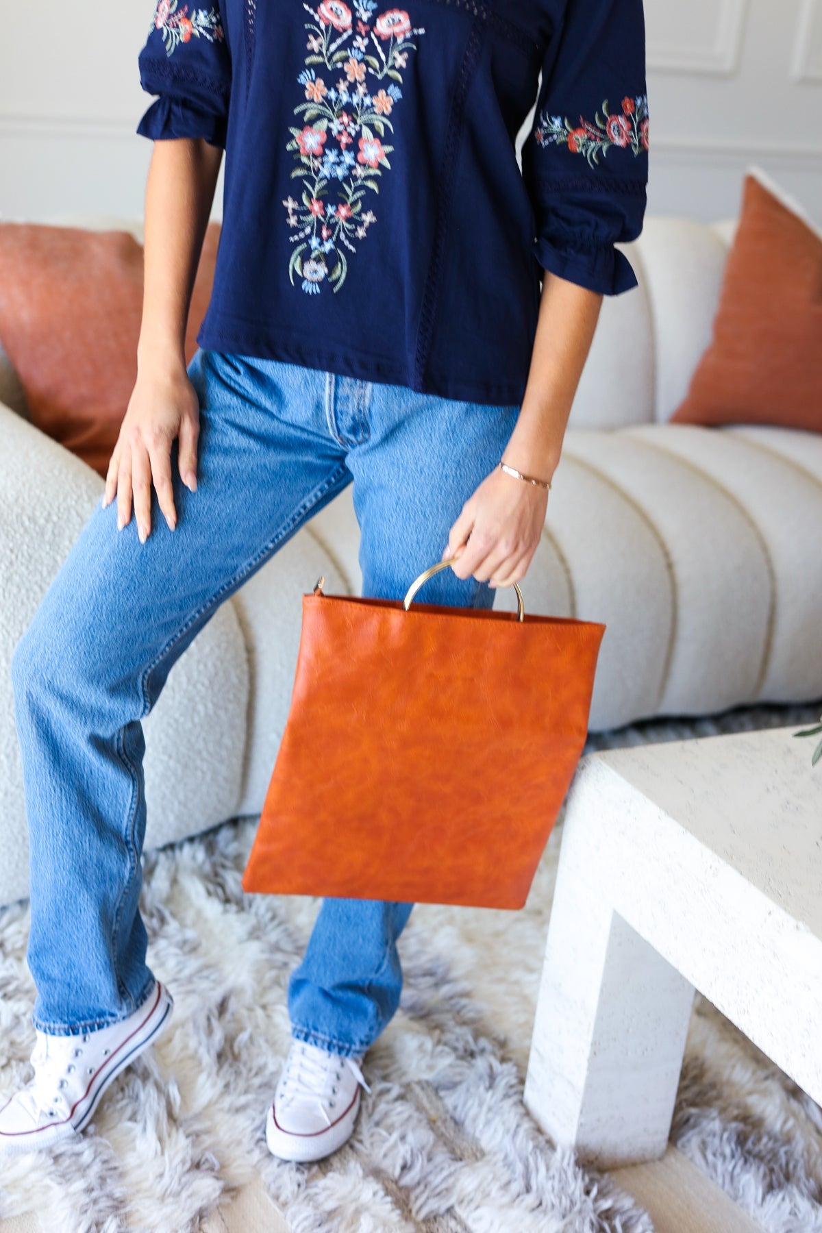 Burnt Orange Fold Over Faux Leather Clutch