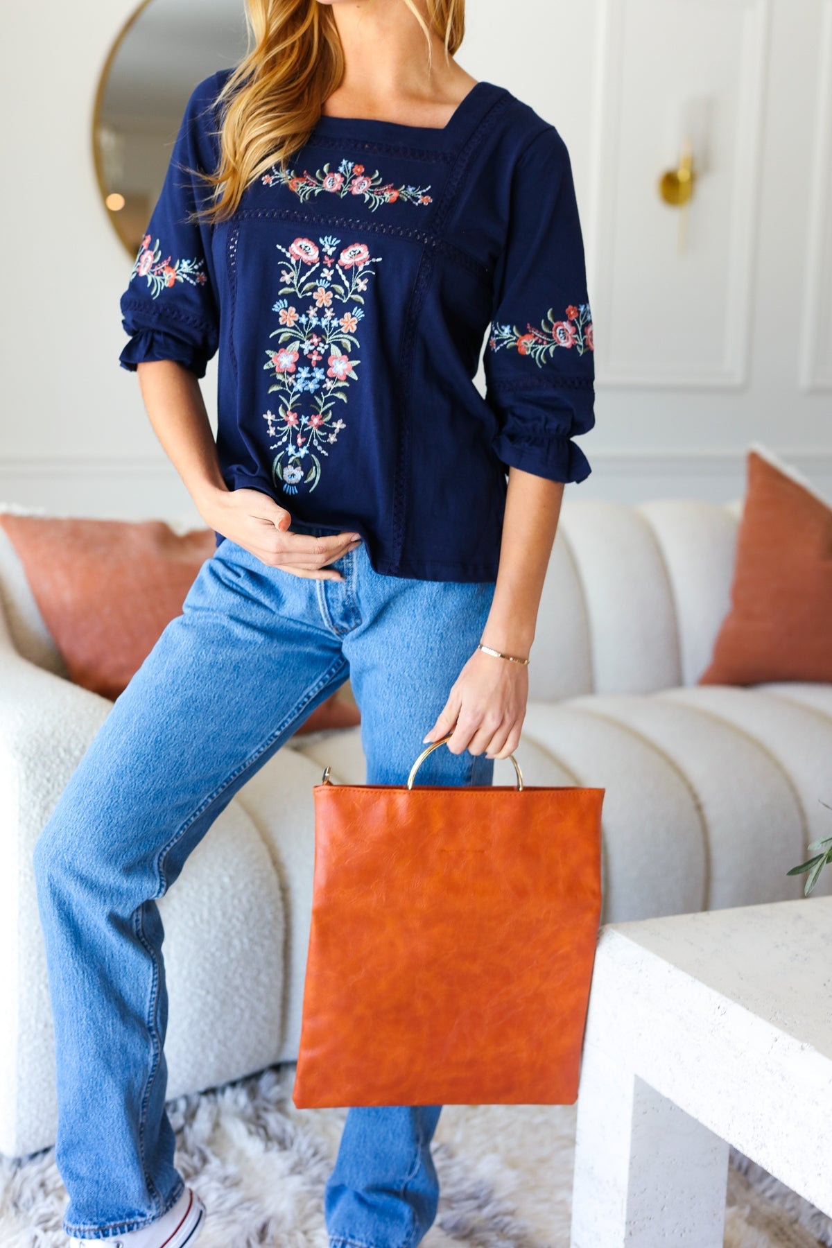 Burnt Orange Fold Over Faux Leather Clutch