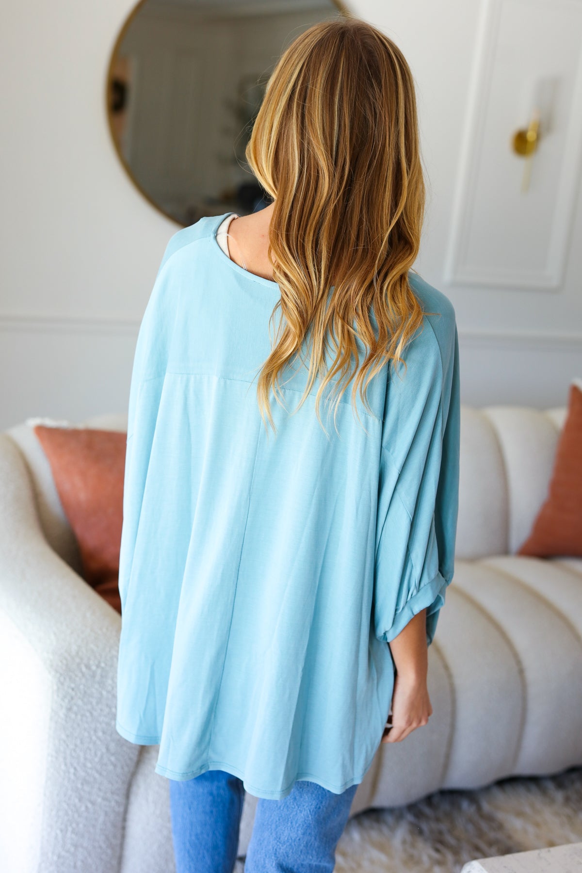 Call On Me Aqua Dolman Knit Top