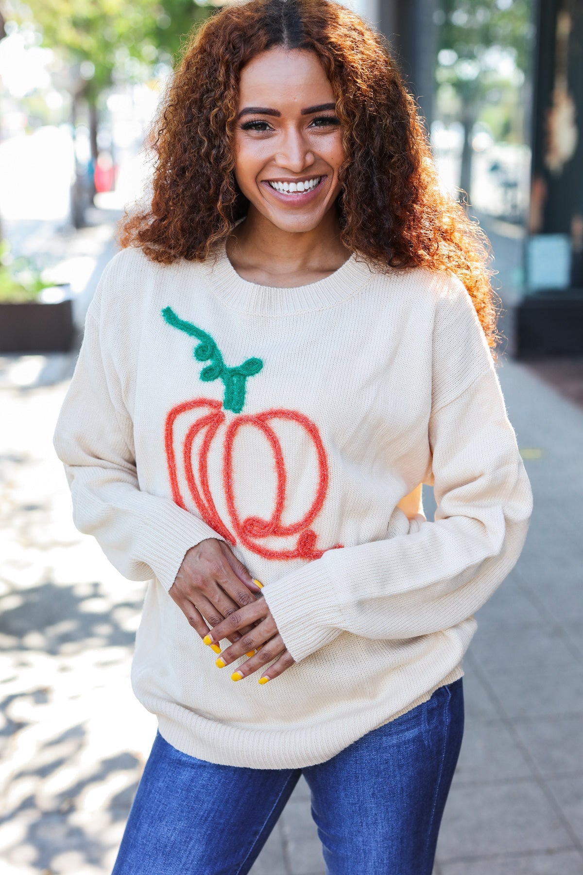 Taupe Embroidered Pumpkin Oversized Sweater