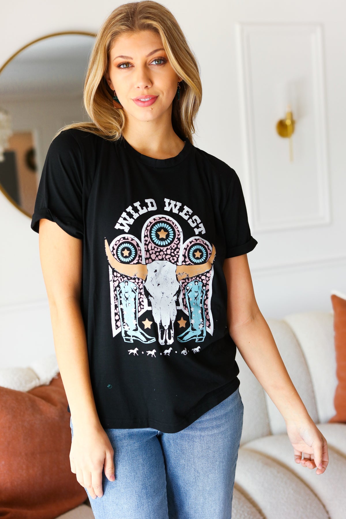 Black Cotton Wild West Graphic Knit Tee
