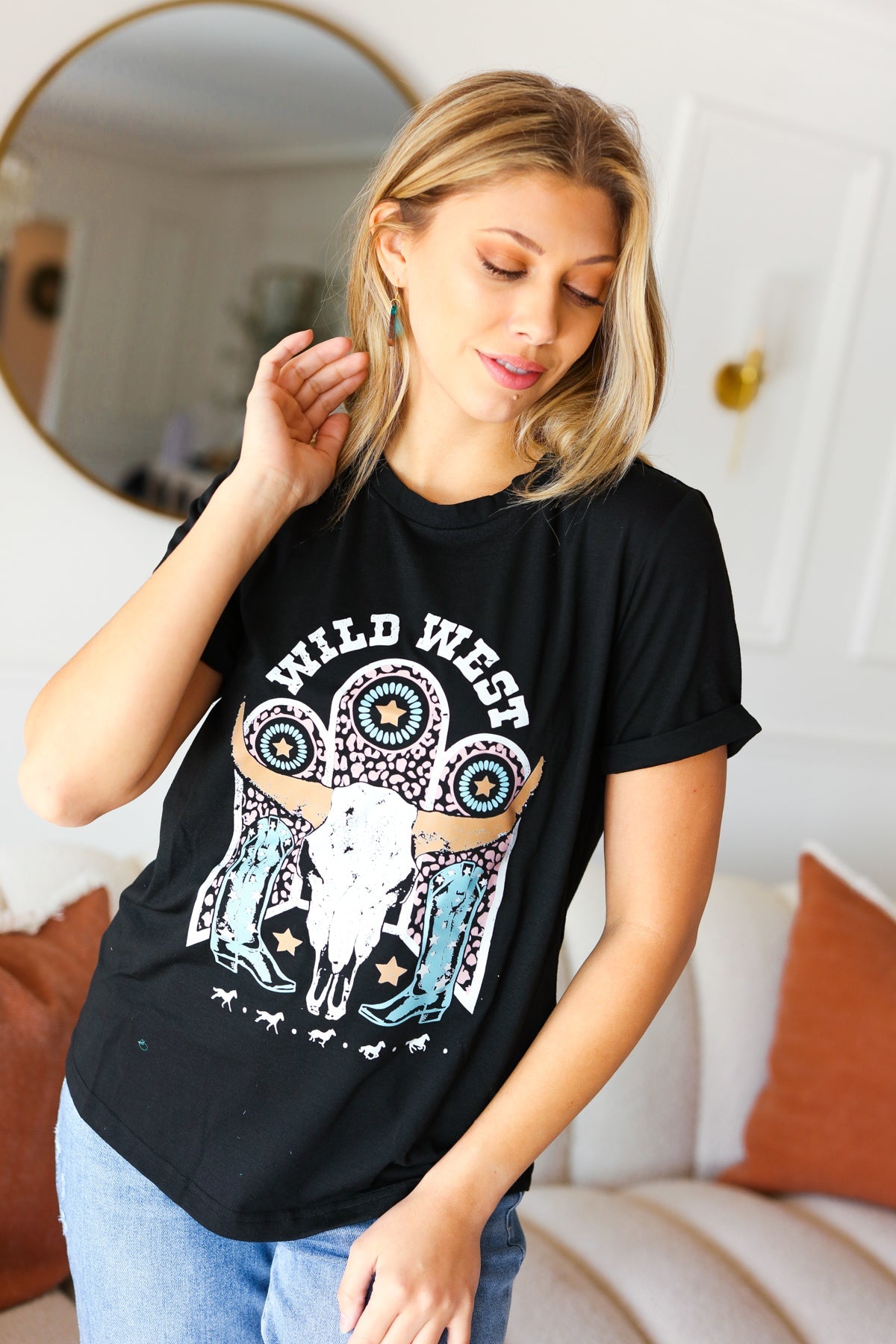 Black Cotton Wild West Graphic Knit Tee