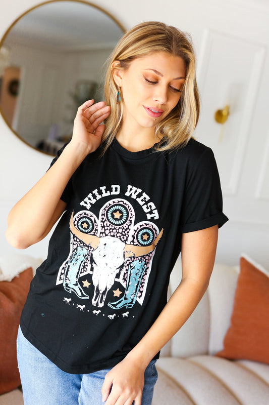 Black Cotton Wild West Graphic Knit Tee