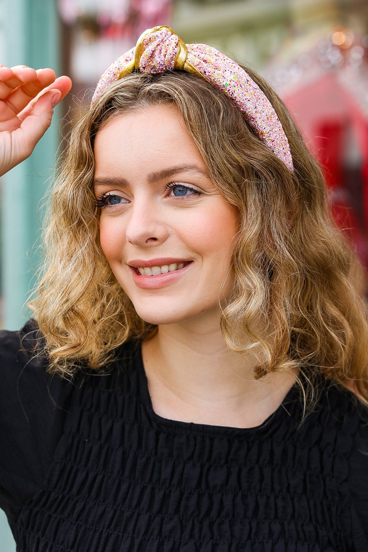 Pink & Gold Glitter Top Knot Headband