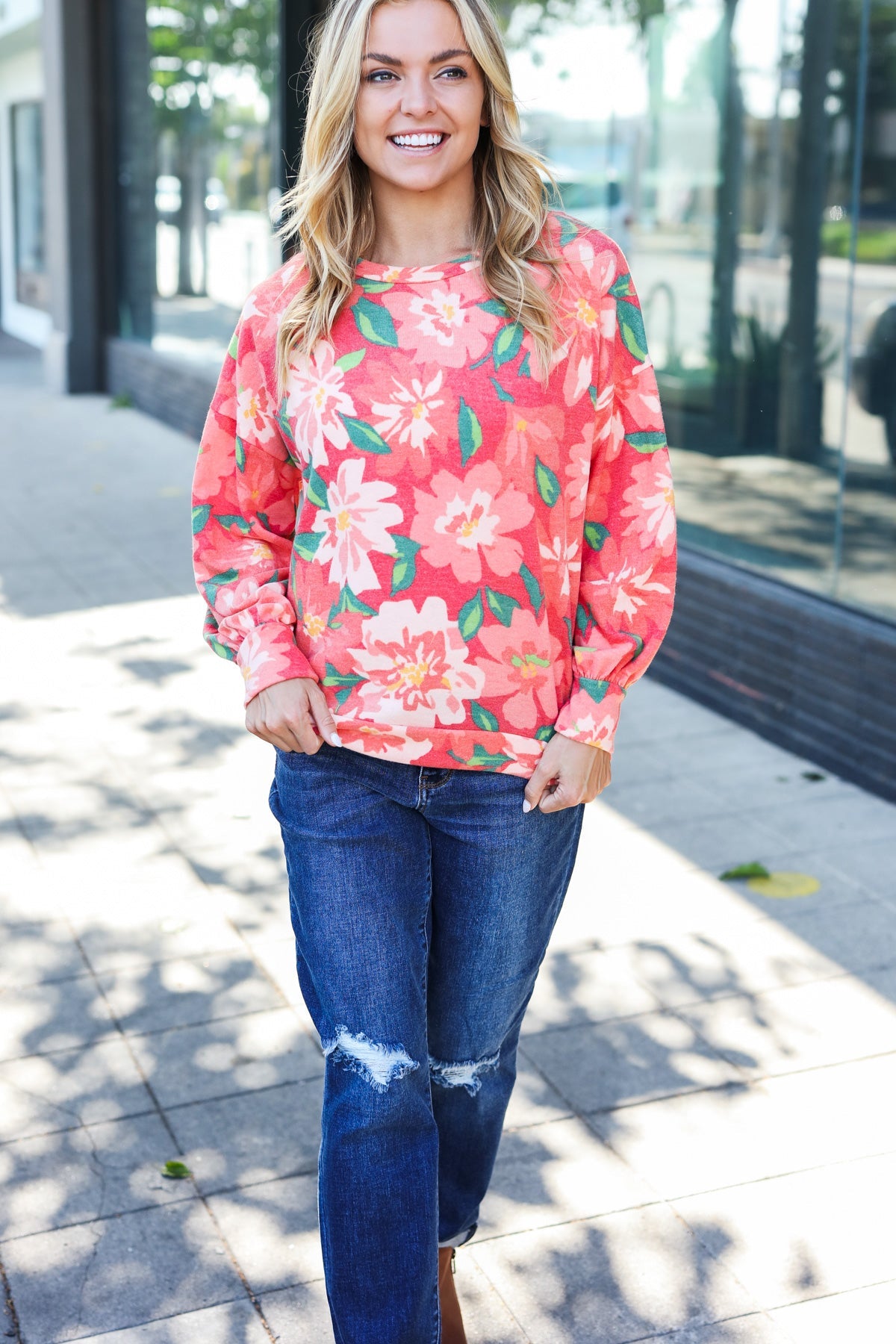 Feeling Femme Red Floral  Sweater Top