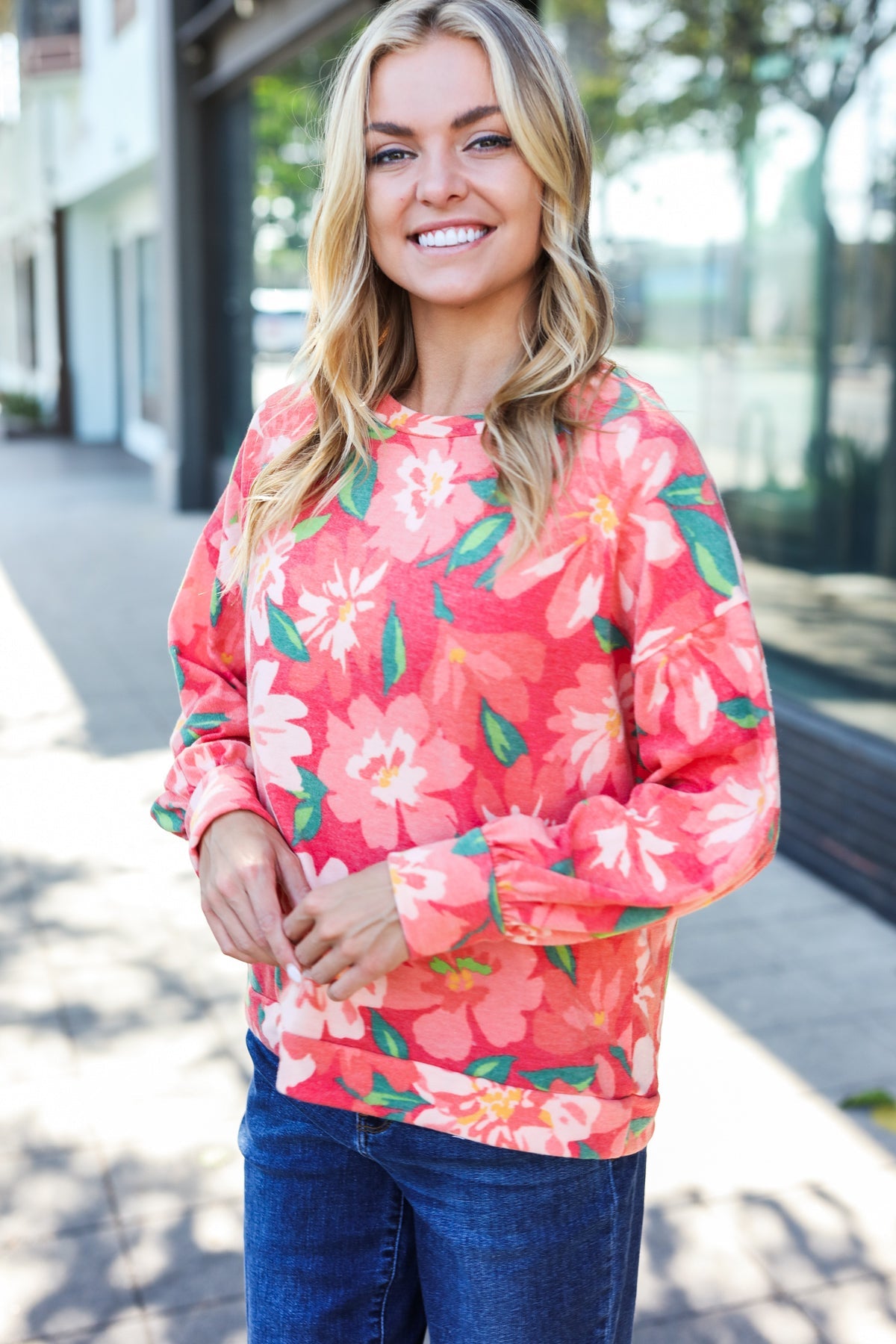 Feeling Femme Red Floral  Sweater Top