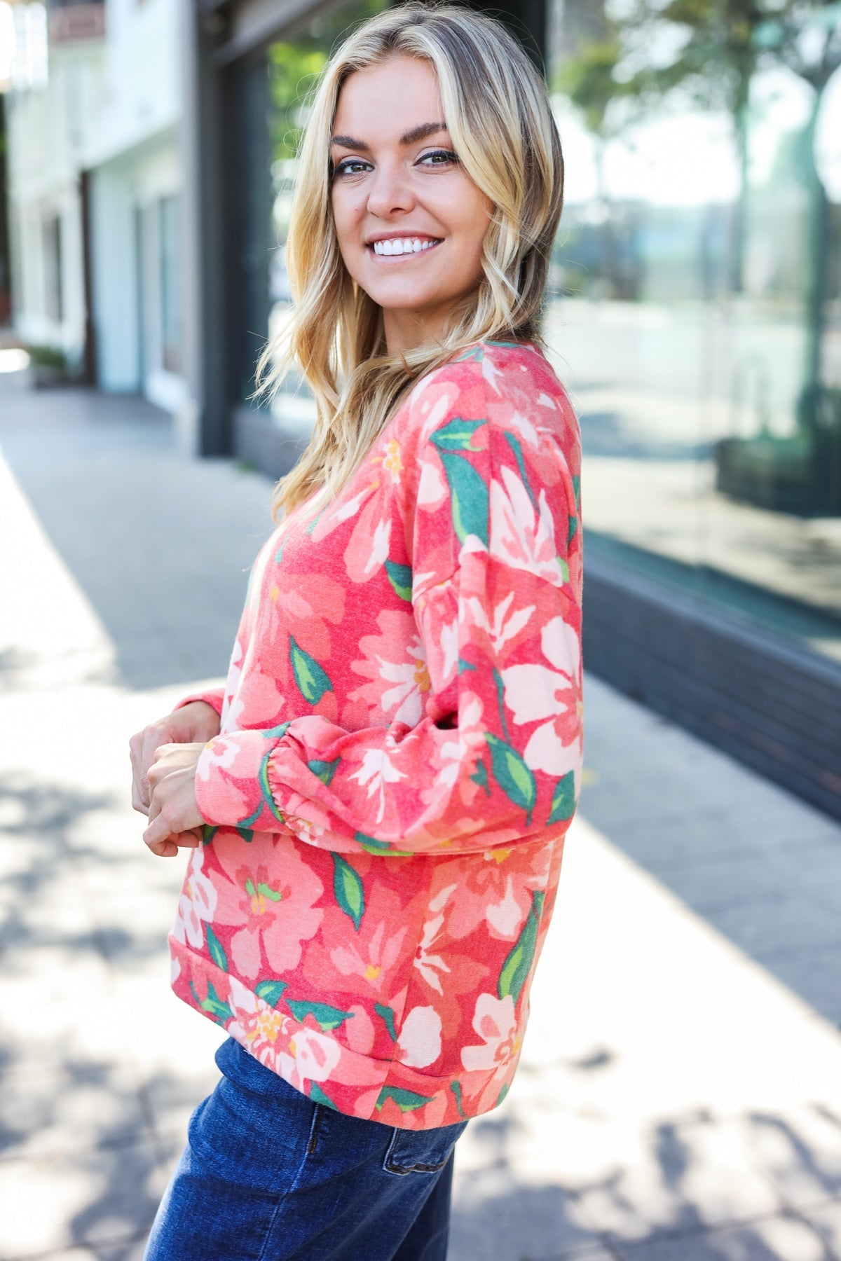 Feeling Femme Red Floral  Sweater Top