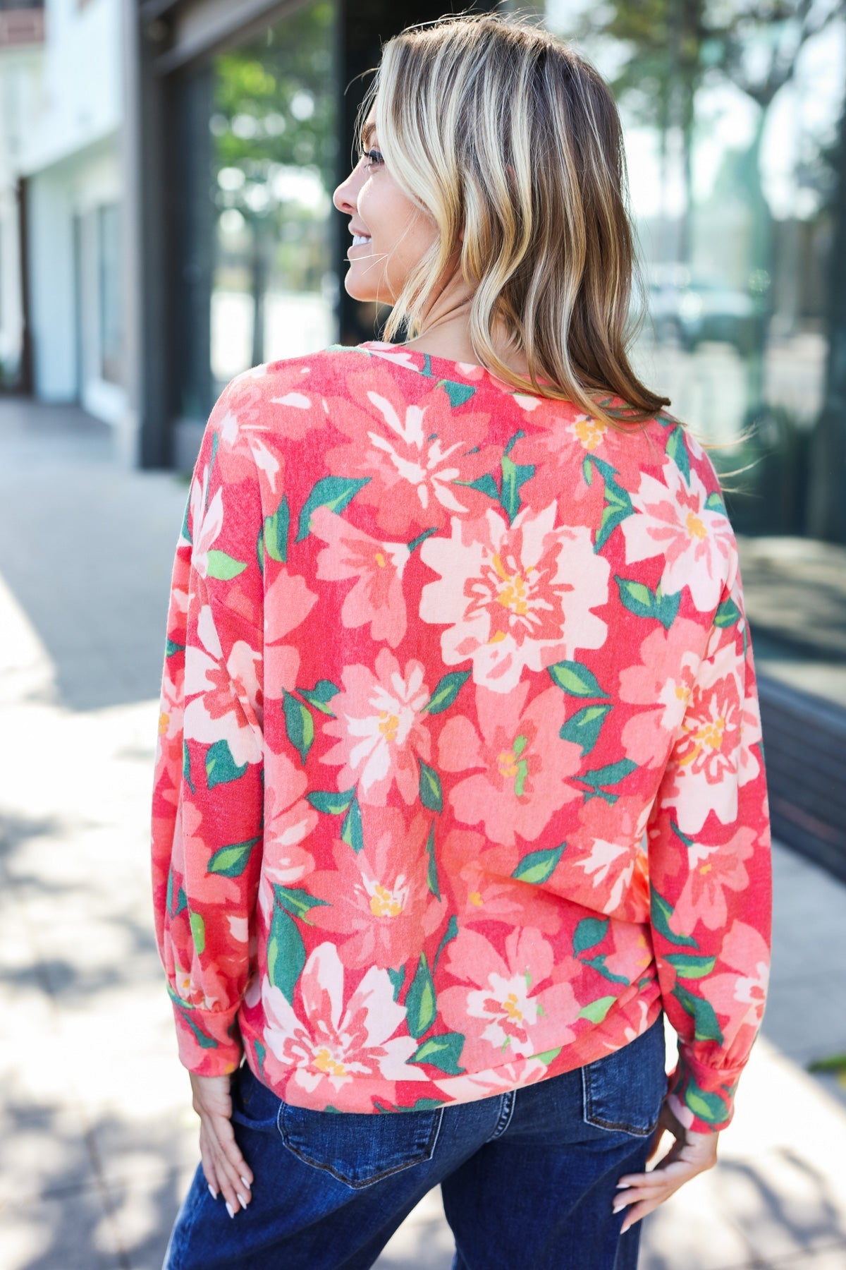 Feeling Femme Red Floral  Sweater Top