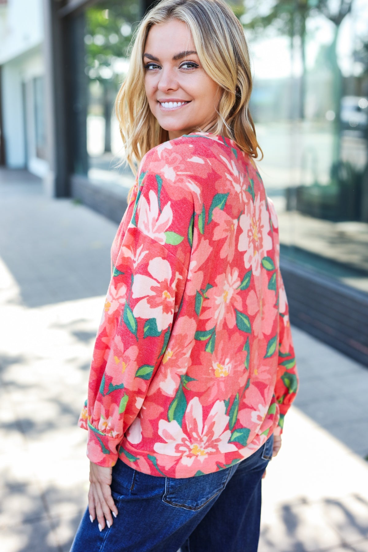 Feeling Femme Red Floral  Sweater Top