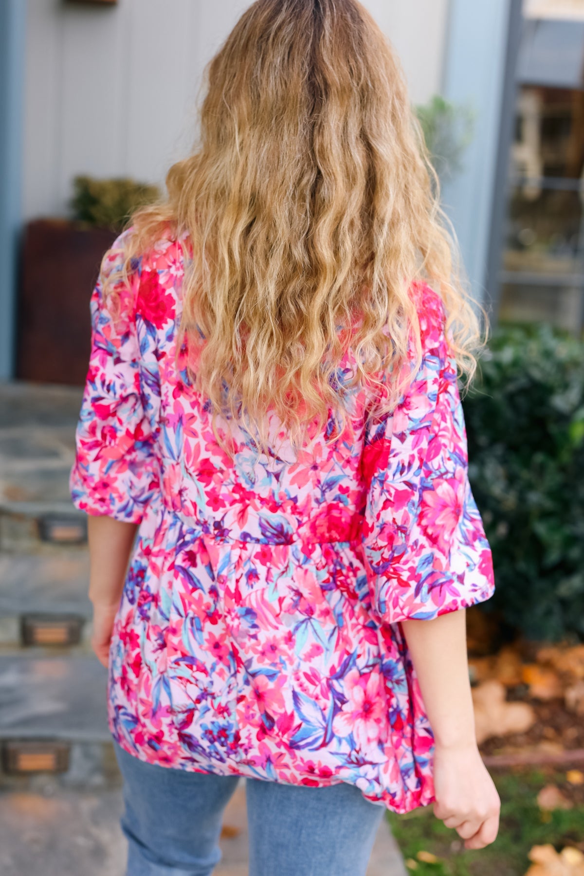 Feeling Femmi Pink & Fuchsia Floral Peplum Woven Top