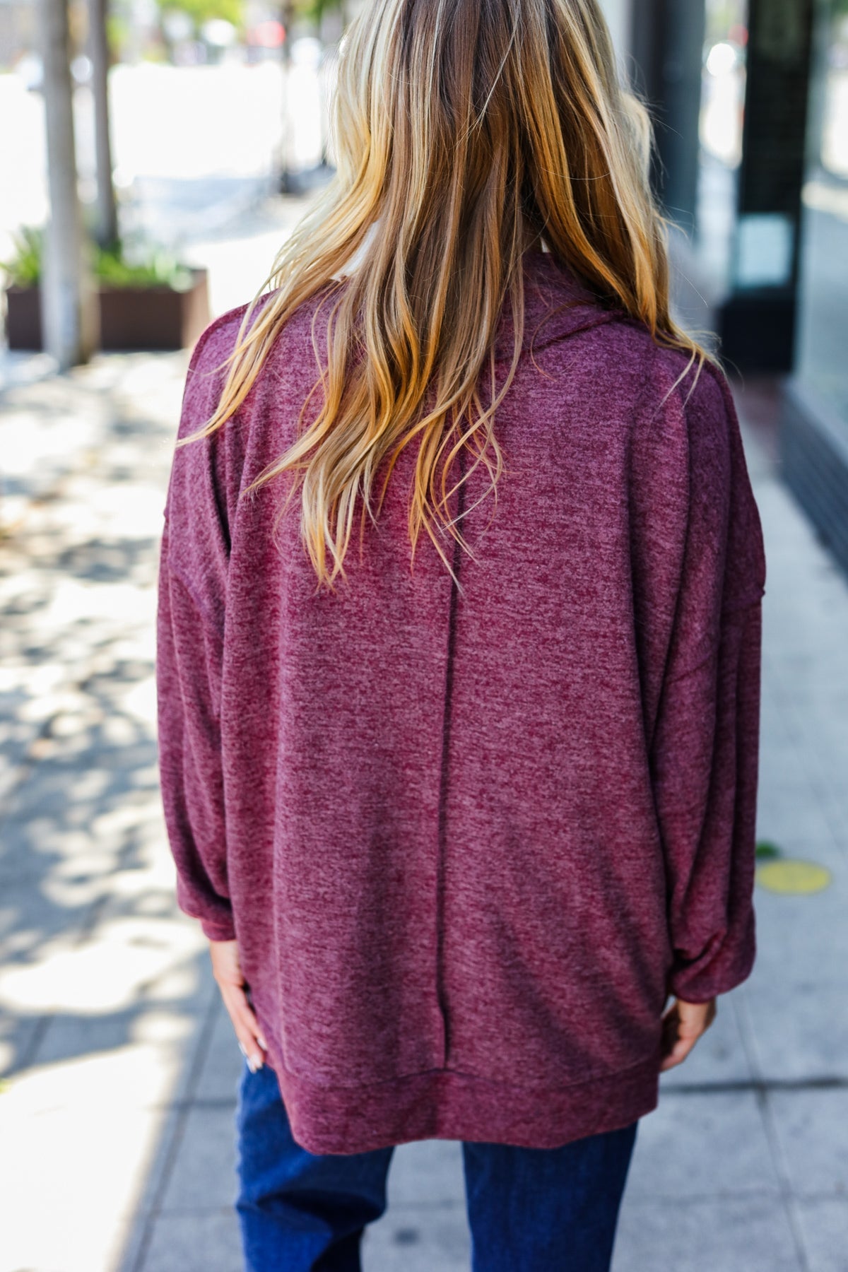The Latest Edition Burgundy Brushed Mélange Mock Neck Sweater