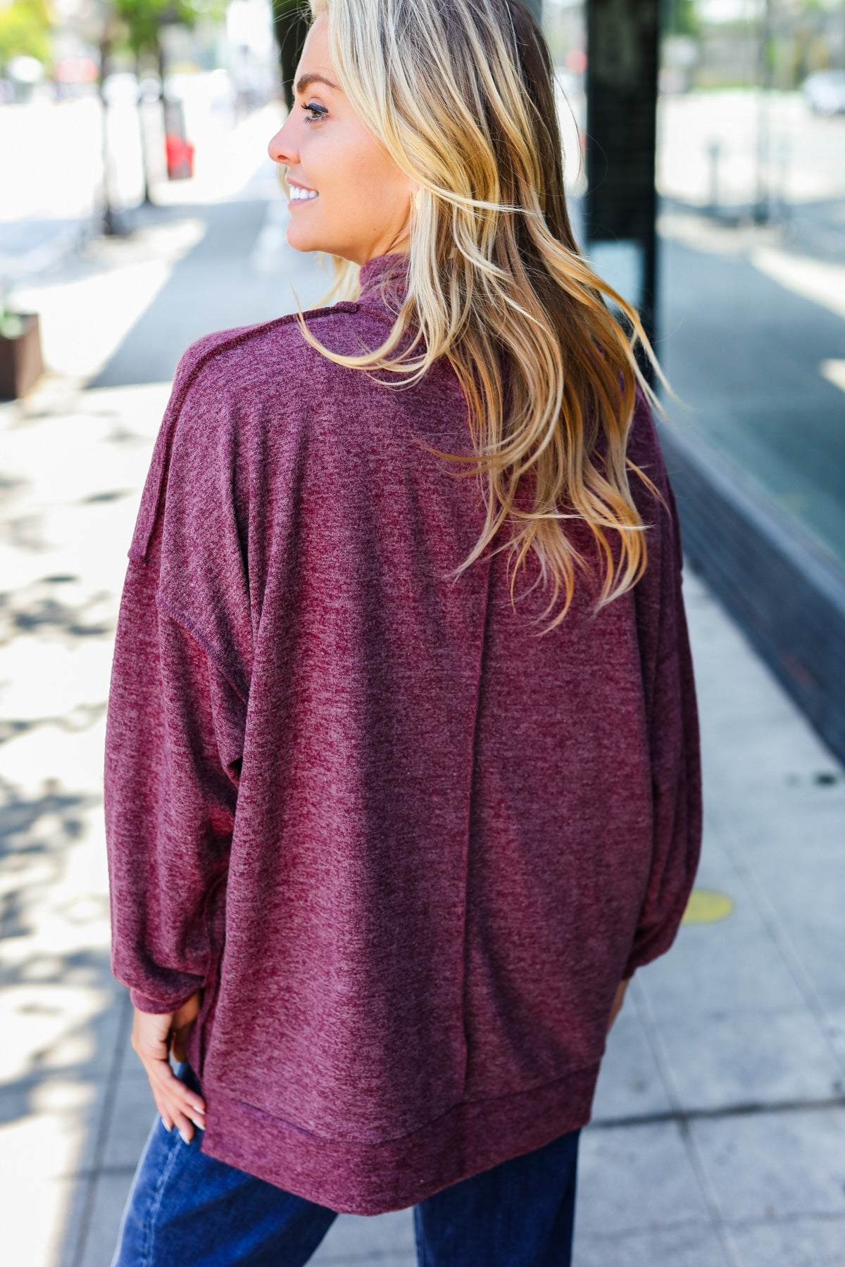 The Latest Edition Burgundy Brushed Mélange Mock Neck Sweater