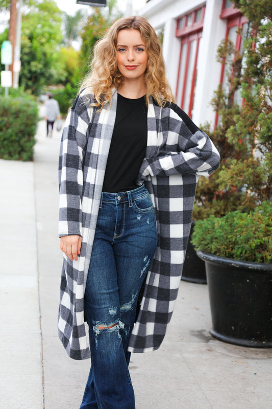 Get To Know You Black Buffalo Plaid Hacci Cardigan