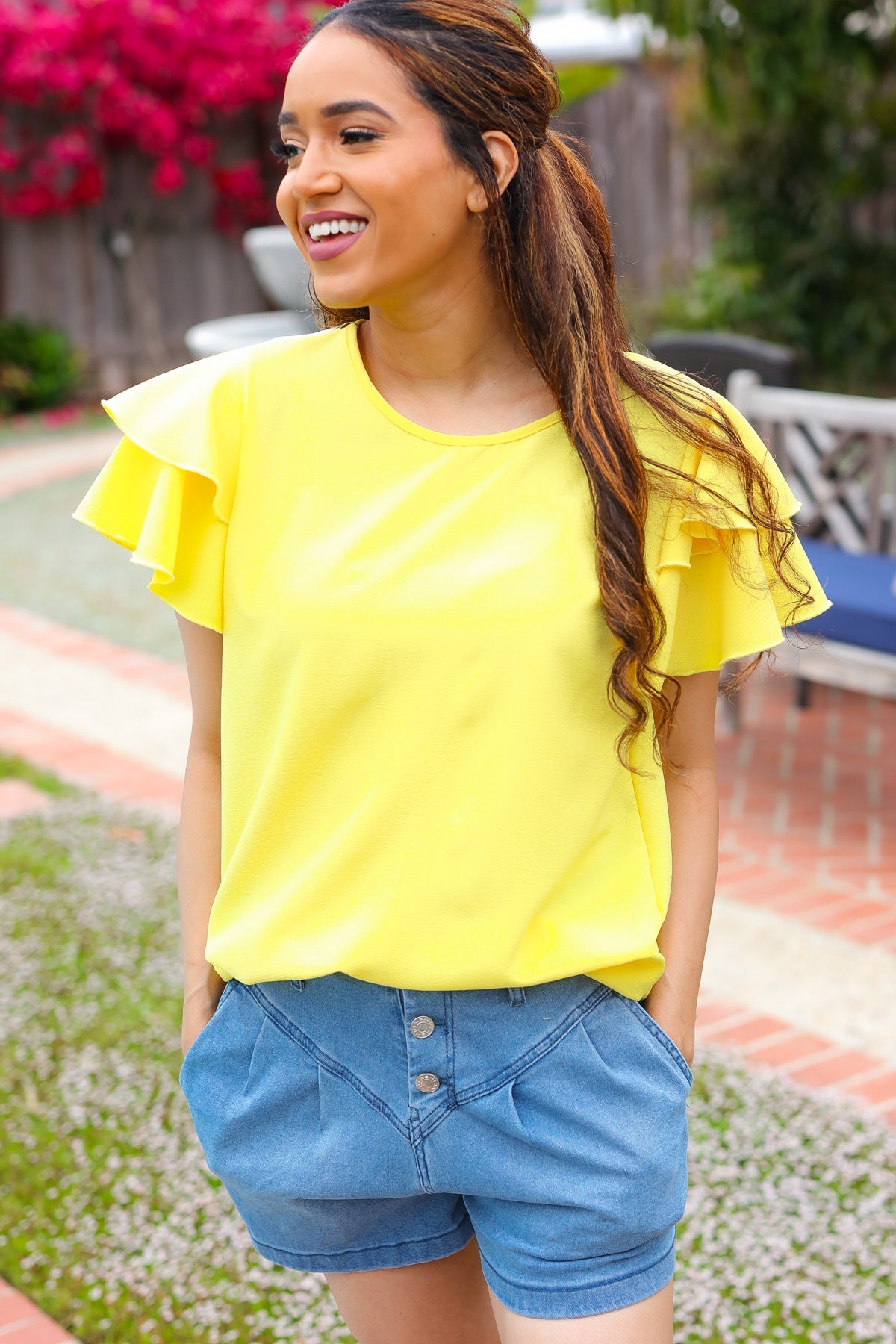 Yellow Double Ruffle Sleeve Top