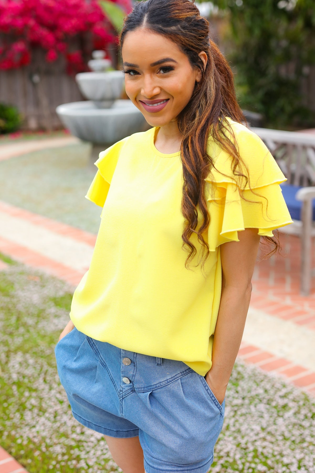 Yellow Double Ruffle Sleeve Top