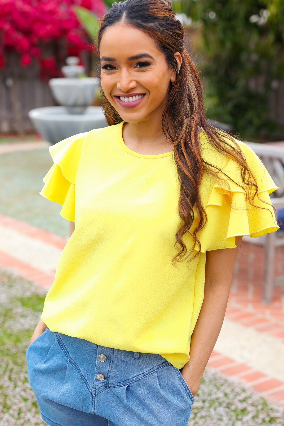 Yellow Double Ruffle Sleeve Top