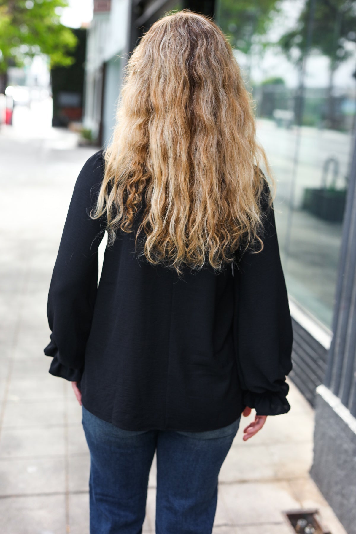 Hello Beautiful Black Smocked Bubble Sleeve Woven Top