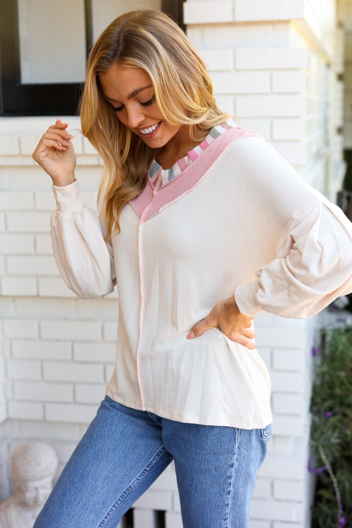 Champagne & Blush Rainbow Stripe Top