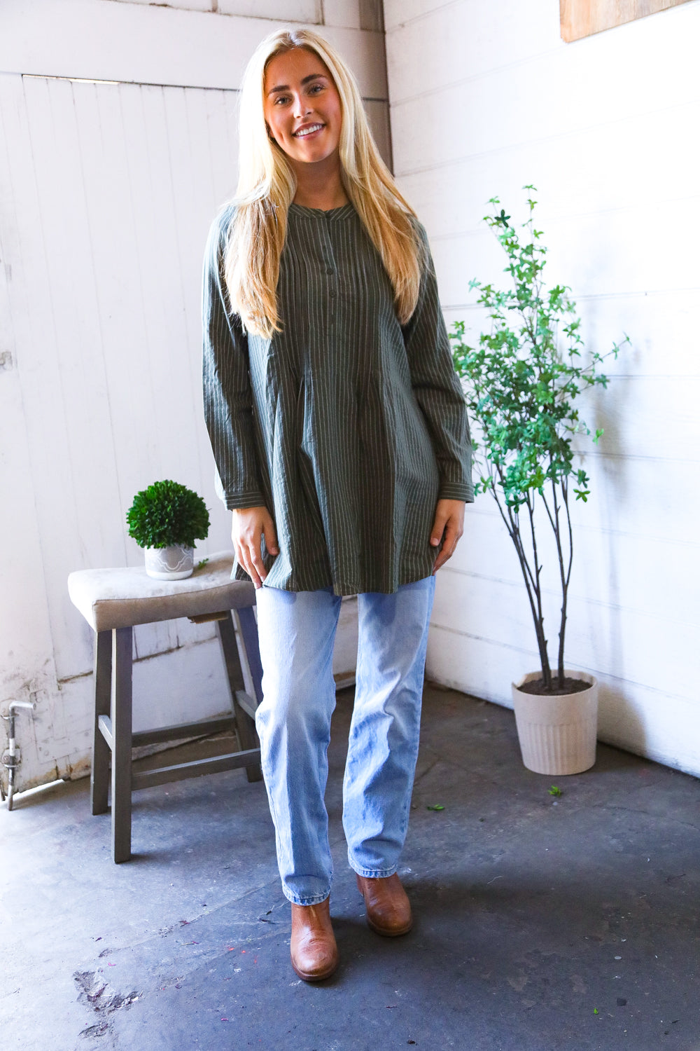 Read Between the Lines Olive Button Cotton Tunic