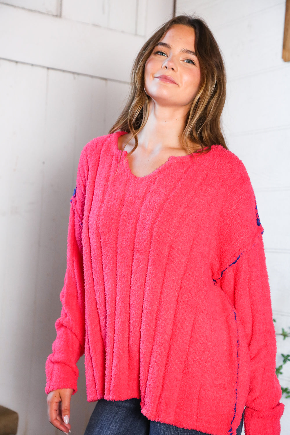 Snuggle Me Hot Pink Thick Ribbed Sweater
