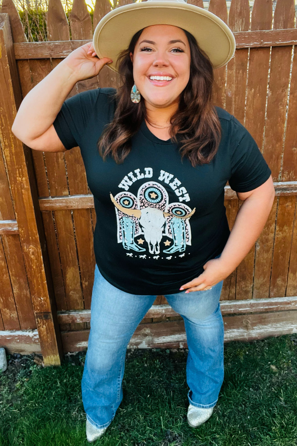 Black Cotton Wild West Graphic Knit Tee