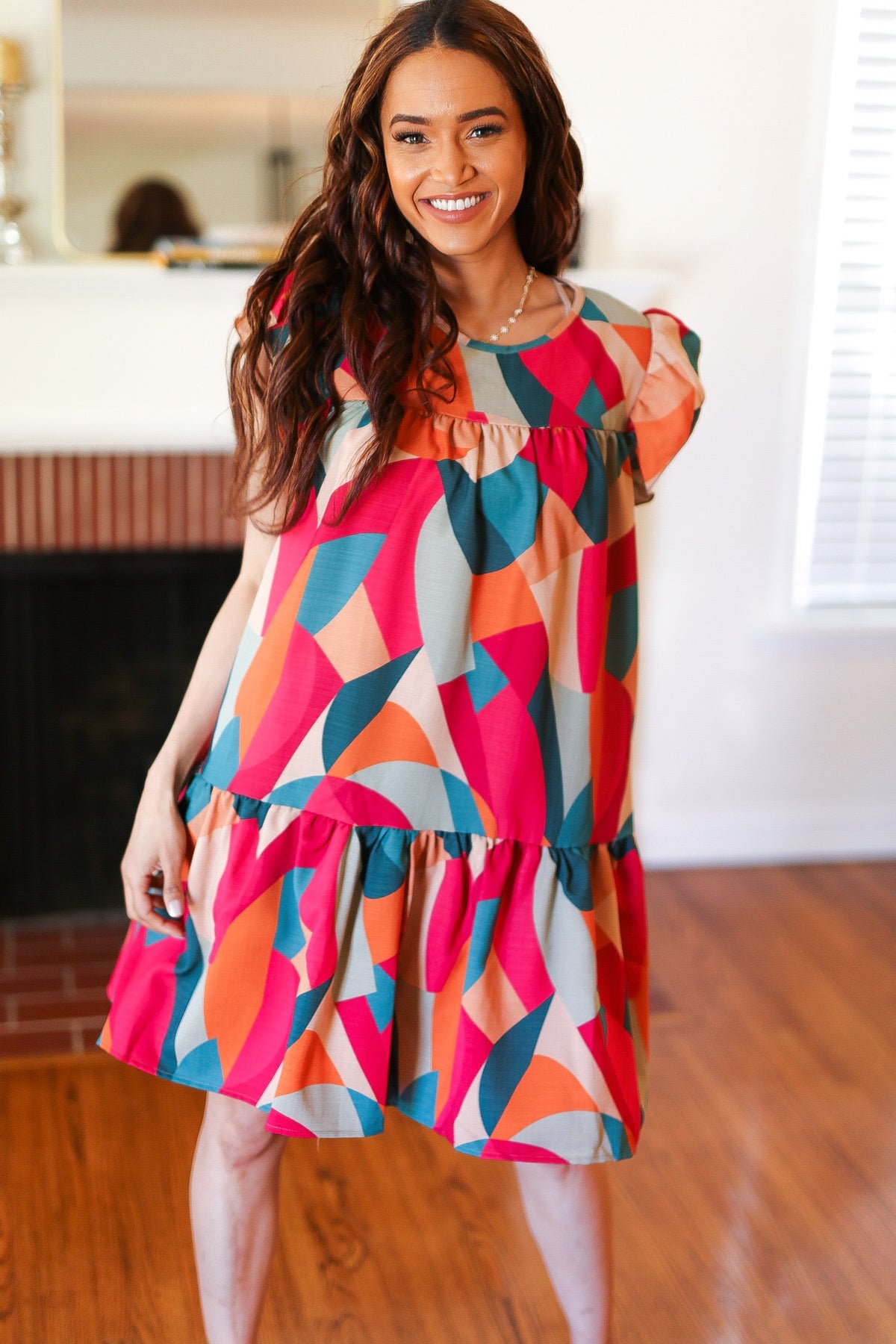 Stand Out Magenta & Teal Geometric Dress