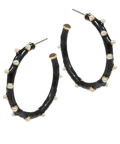 Black & Pearl Hoop Earring