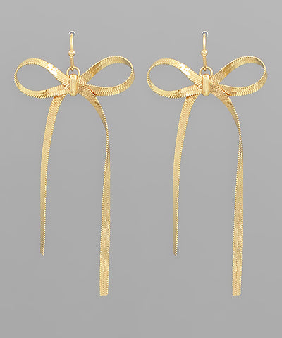 Gold Bow Snake Chain Earring