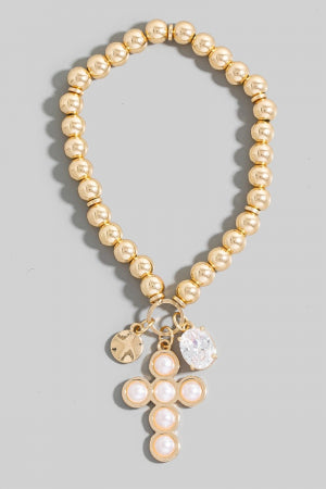 Cross & Rhinestone Gem Charm Bracelet